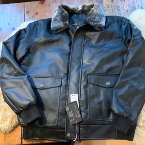 BV Men’s Bomber Jacket in Black Faux Leather